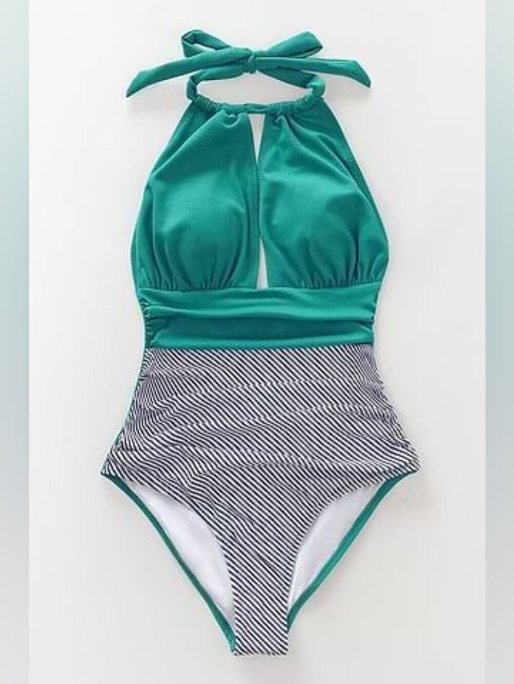 NWT Cupshe Teal and Black-White Striped One-Piece Swimsuit
